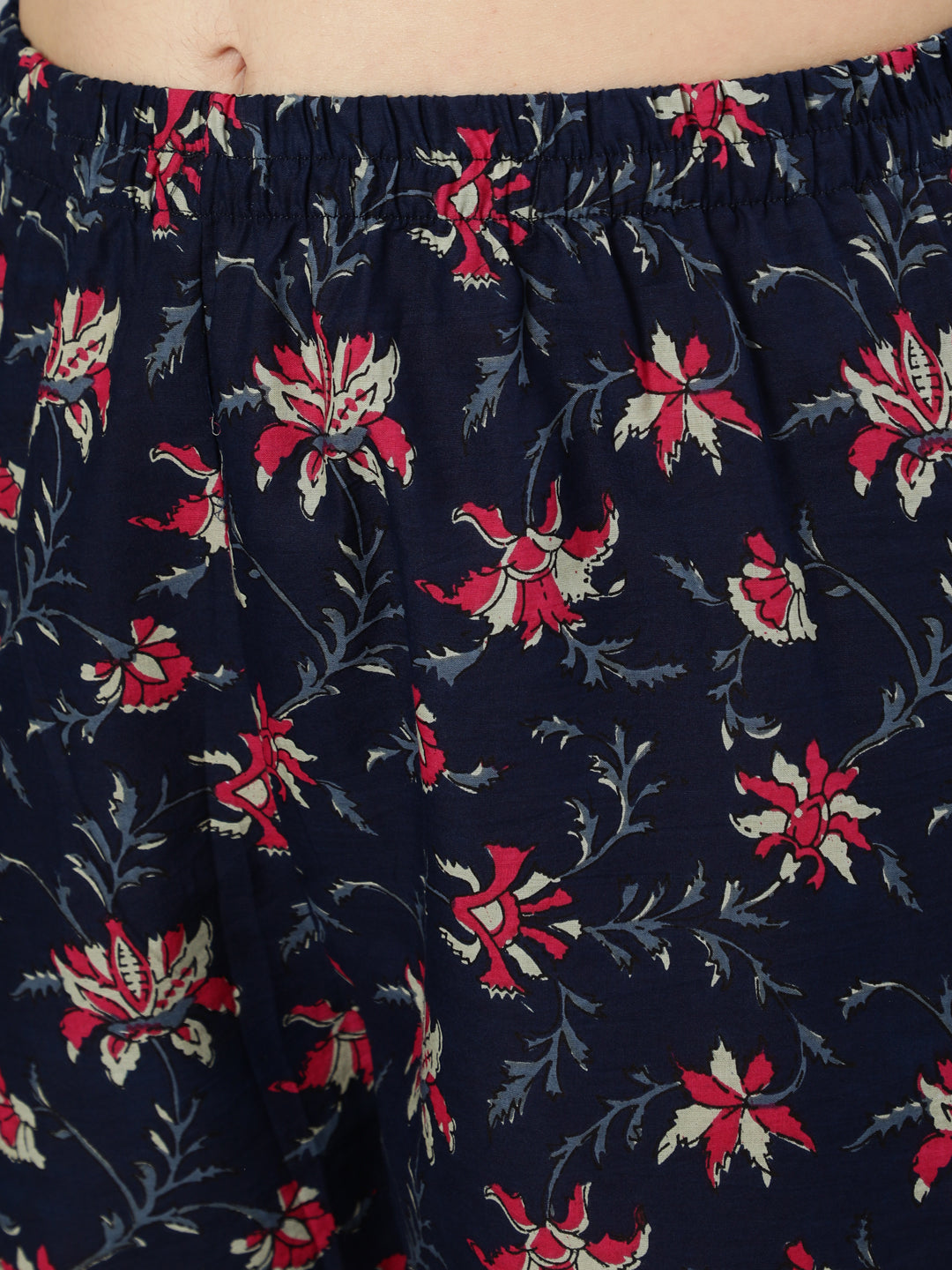Navy Blue &amp; Pink Floral Printed Flared kurta And Trouser With Dupatta