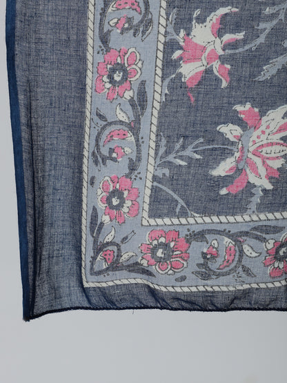 Navy Blue & Pink Floral Printed Flared kurta And Trouser With Dupatta