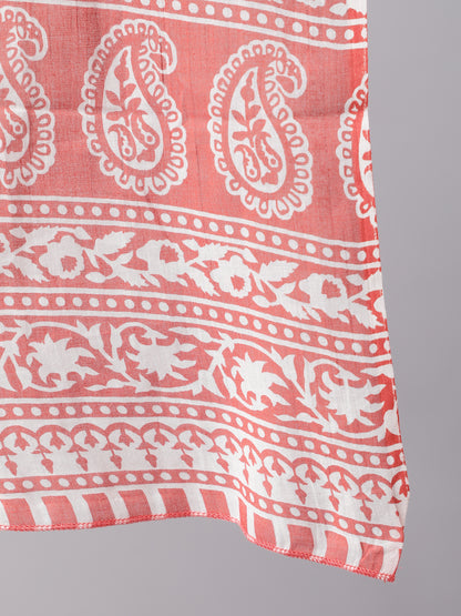Rust Ethnic Printed Kurta With Palazzo And Dupatta