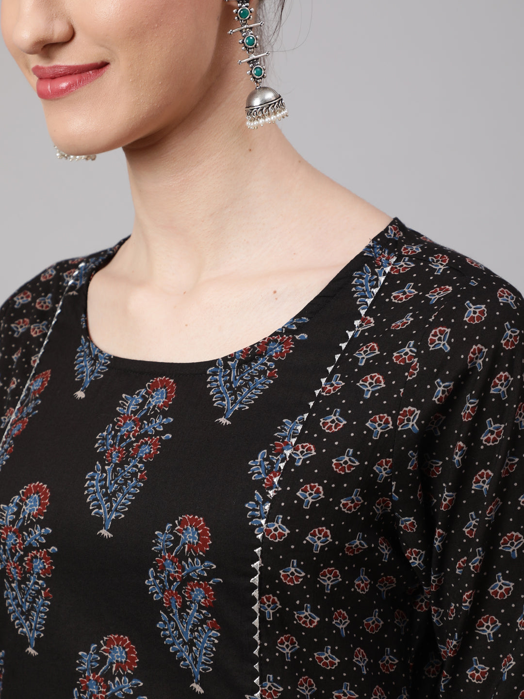 Black Ethnic Printed Kurta With Trouser And Dupatta