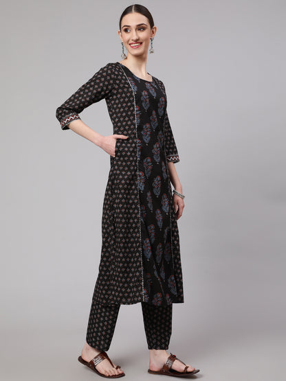 Black Ethnic Printed Kurta With Trouser And Dupatta