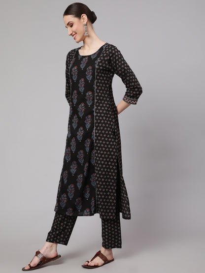 Black Ethnic Printed Kurta With Trouser And Dupatta