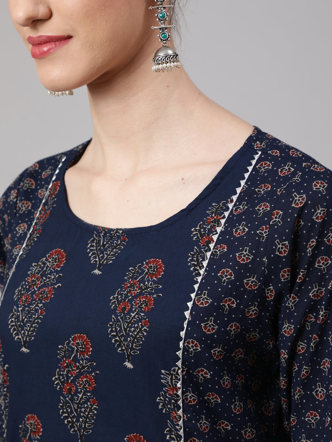 Blue Ethnic Printed Kurta With Trouser And Dupatta