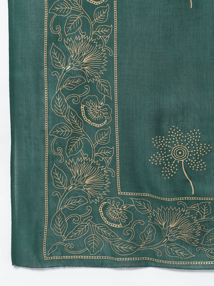 Women Block Print Rayon Straight Kurta Pant Dupatta Set