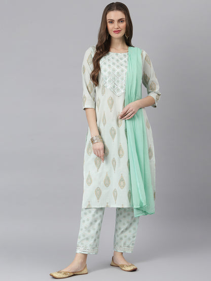 Women Floral Print Rayon Straight Kurta Pant Dupatta Set