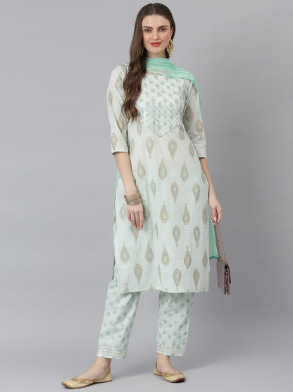 Women Floral Print Rayon Straight Kurta Pant Dupatta Set