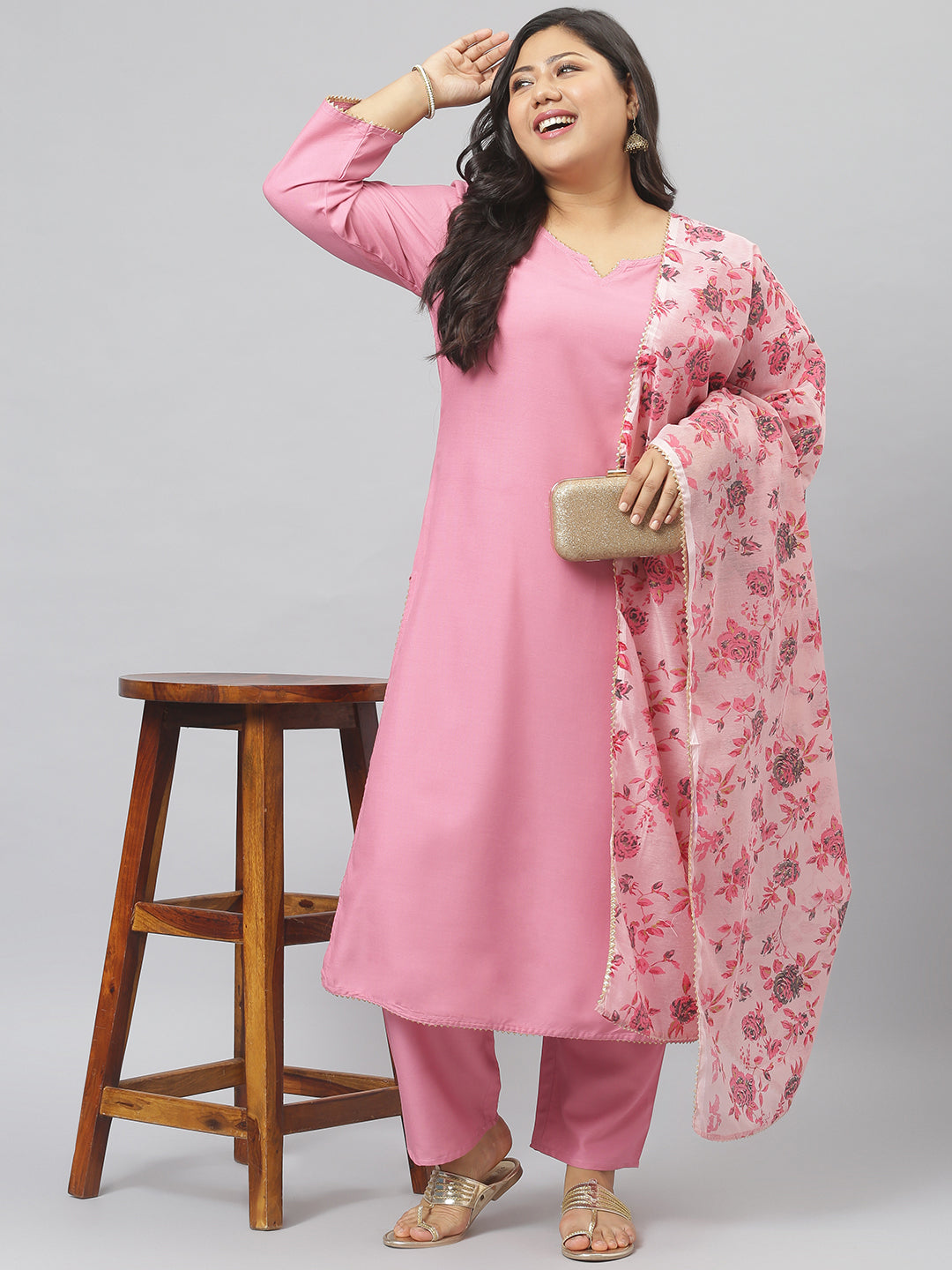 Women Solid Rayon Straight Kurta Pant Dupatta Set