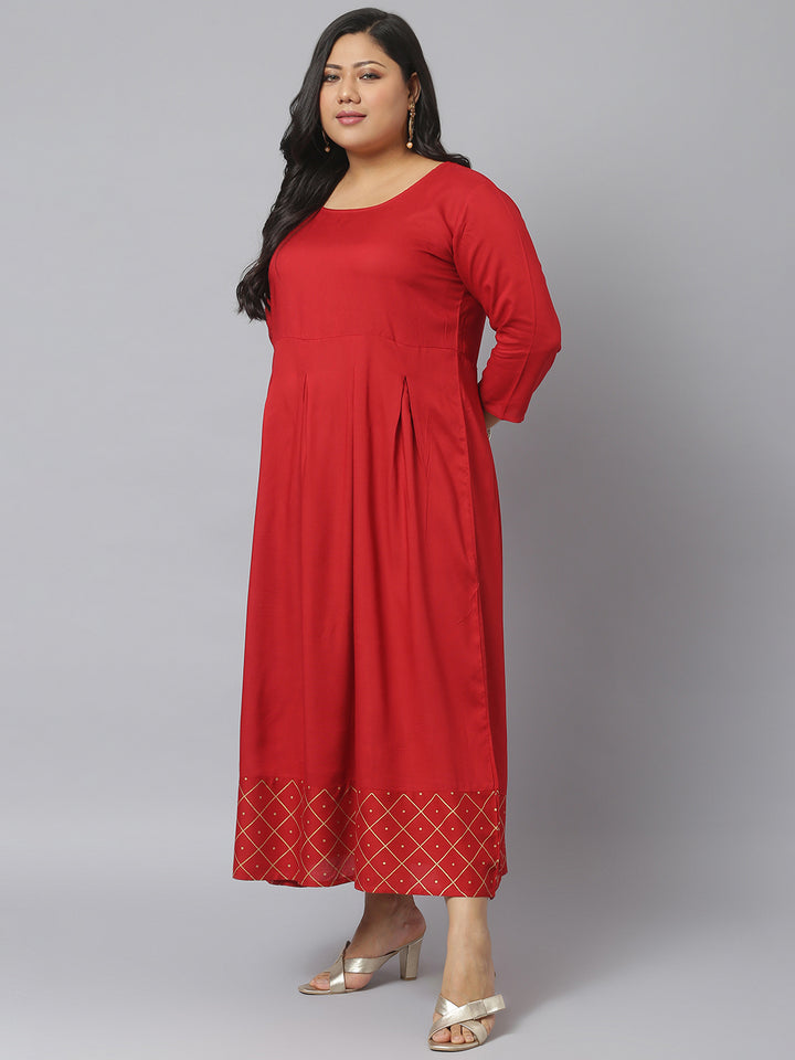 Gold Printed Rayon Flared Kurta Dupatta Set
