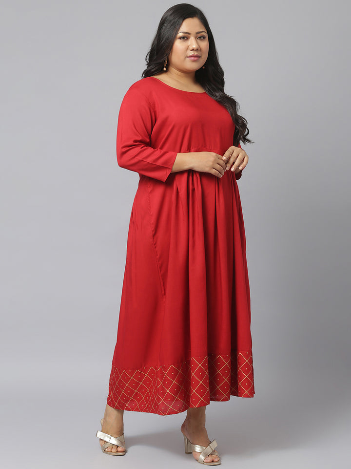 Gold Printed Rayon Flared Kurta Dupatta Set