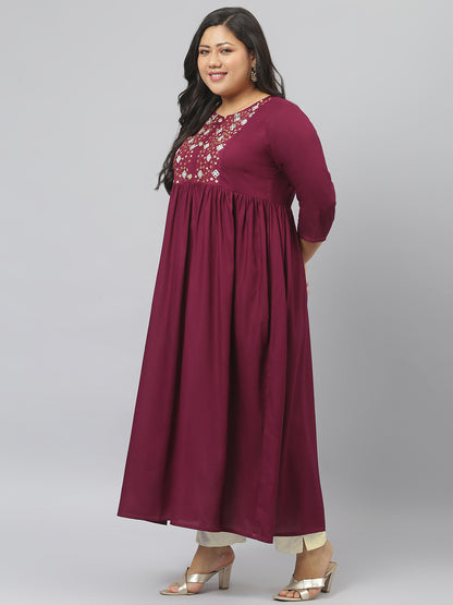 Embroidered Rayon Flared Kurta