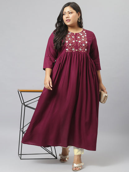 Embroidered Rayon Flared Kurta