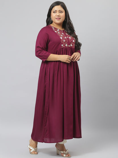 Embroidered Rayon Flared Kurta