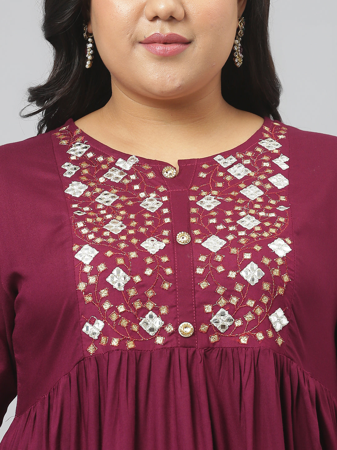 Embroidered Rayon Flared Kurta