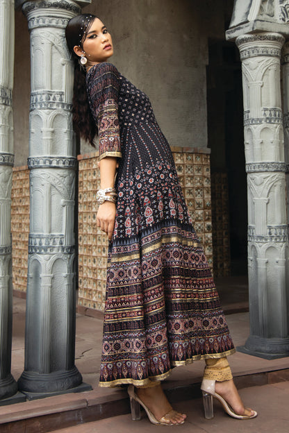Black Georgette Festive Printed Flared Anarkali Kurta