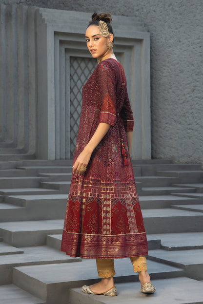 Maroon Georgette Festive Printed Anarkali Flared Anarkali Kurta