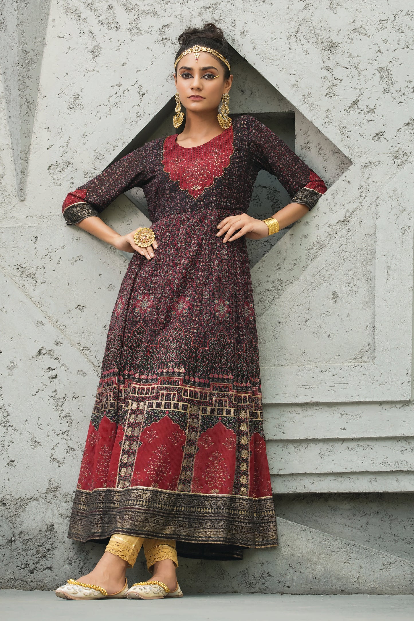 Black Georgette Festive Printed Anarkali Flared Anarkali Kurta