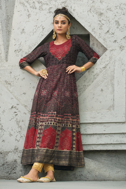 Black Georgette Festive Printed Anarkali Flared Anarkali Kurta