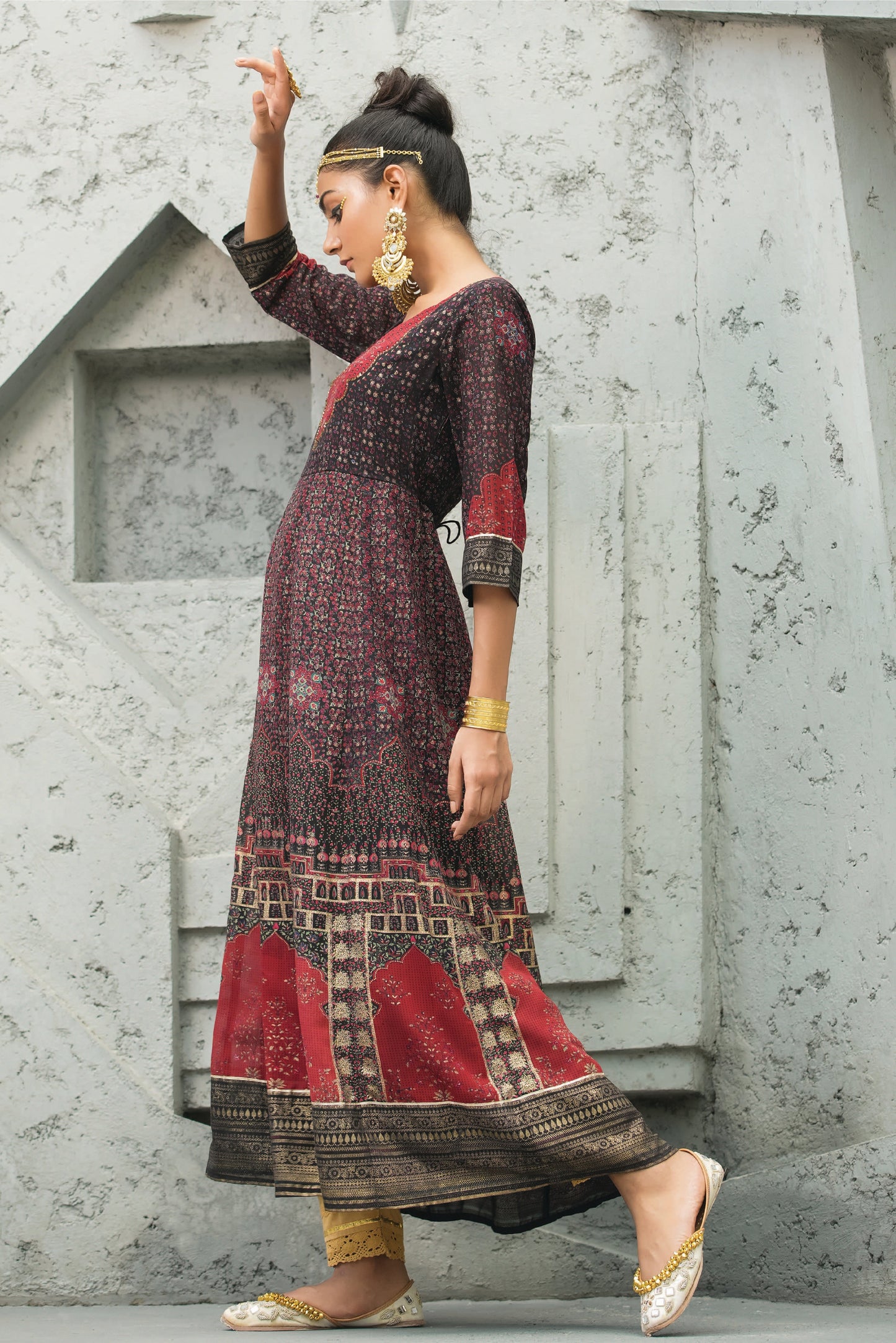 Black Georgette Festive Printed Anarkali Flared Anarkali Kurta