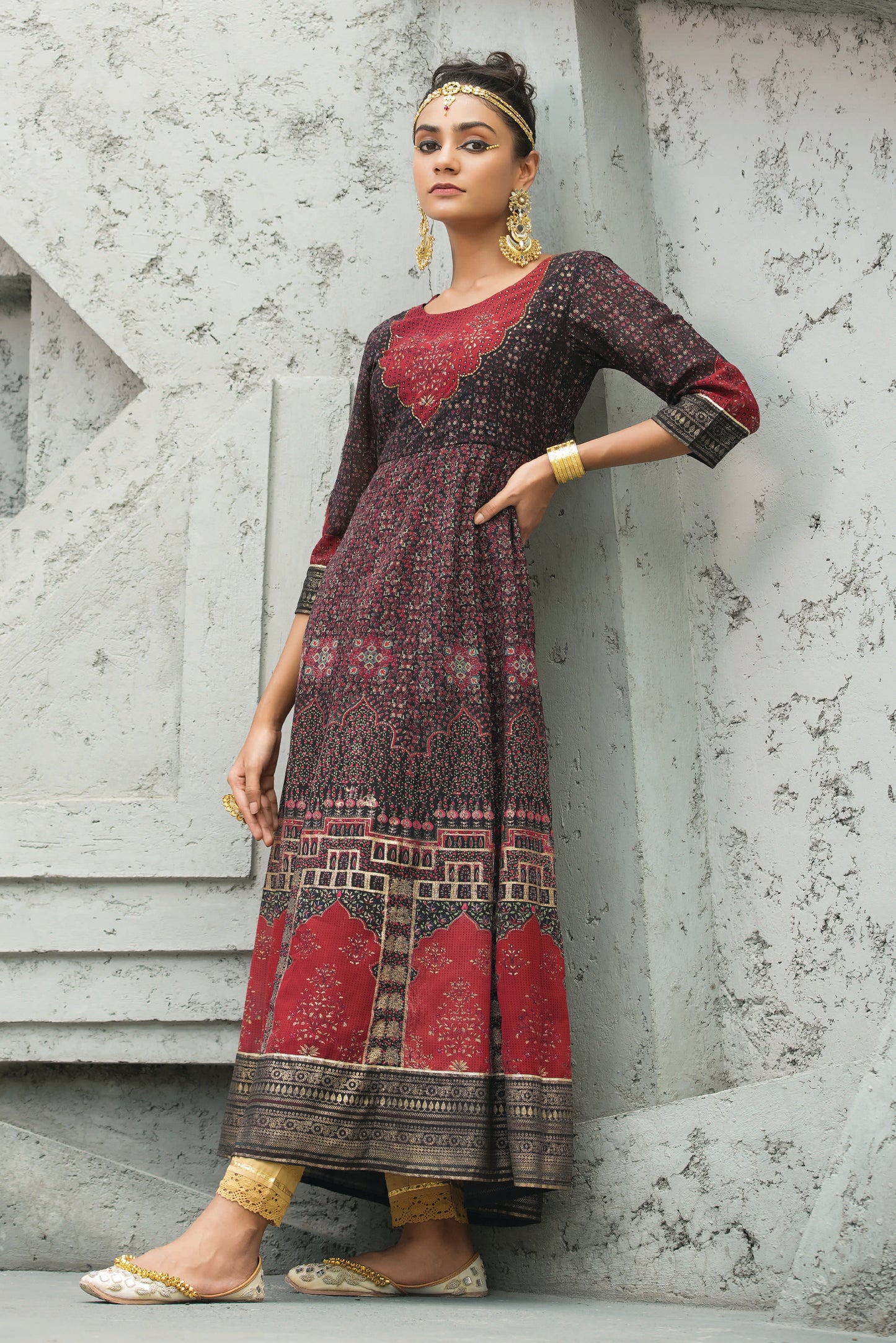 Black Georgette Festive Printed Anarkali Flared Anarkali Kurta