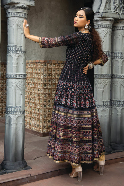 Black Georgette Festive Printed Flared Anarkali Kurta
