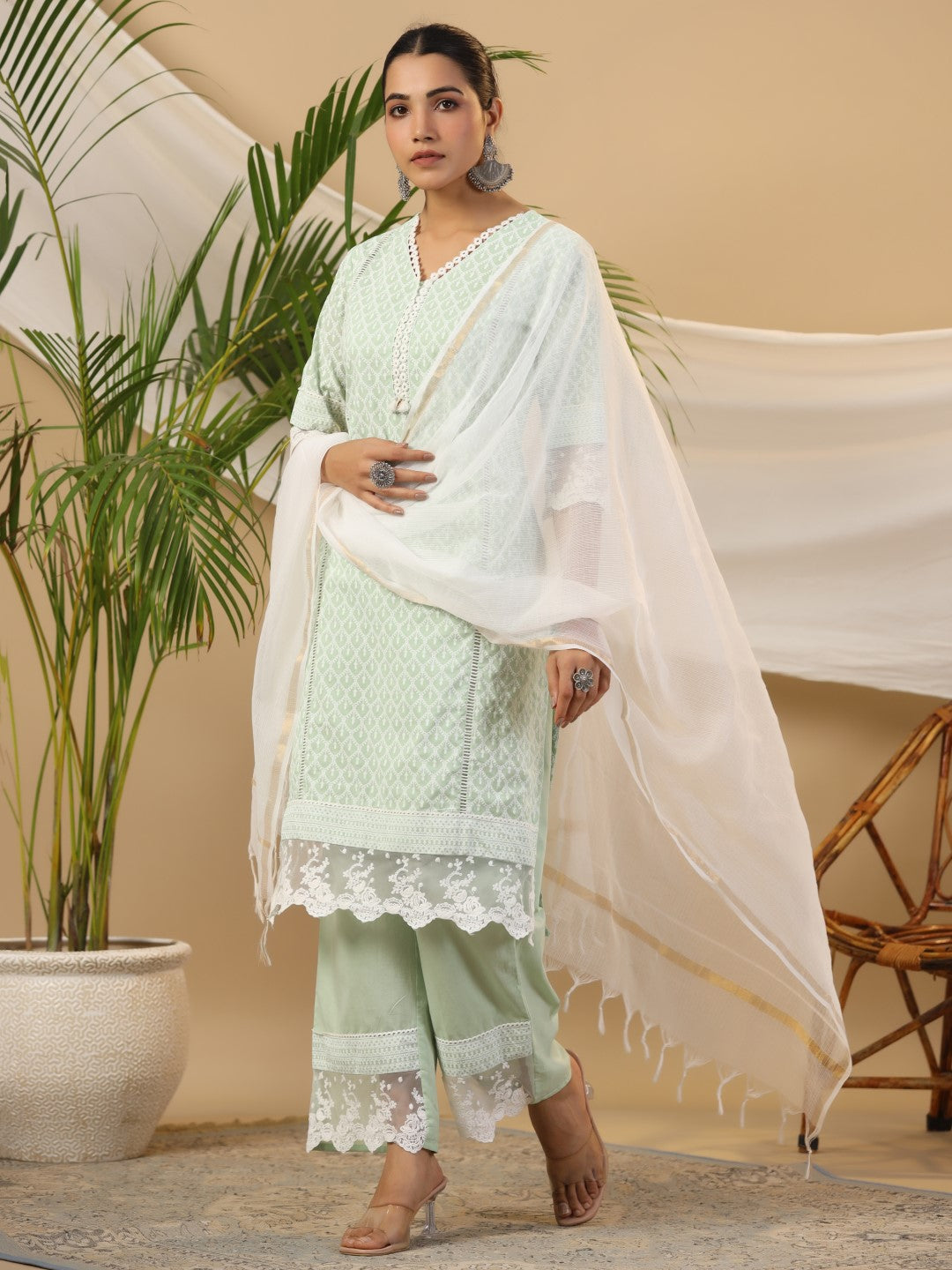 Mint Cotton Cambric Printed Kurta Set