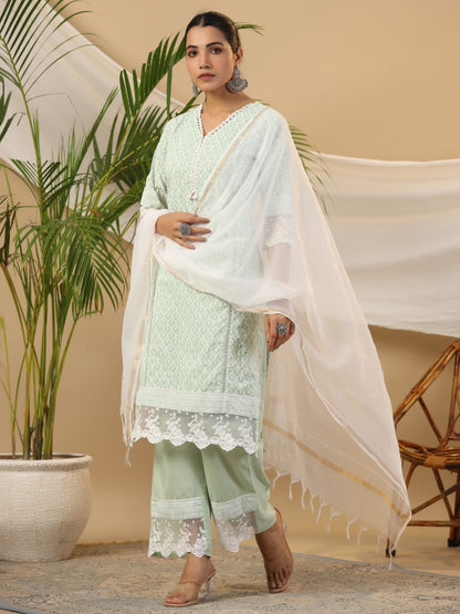Mint Cotton Cambric Printed Kurta Set