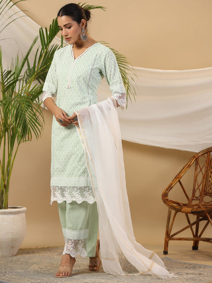 Mint Cotton Cambric Printed Kurta Set