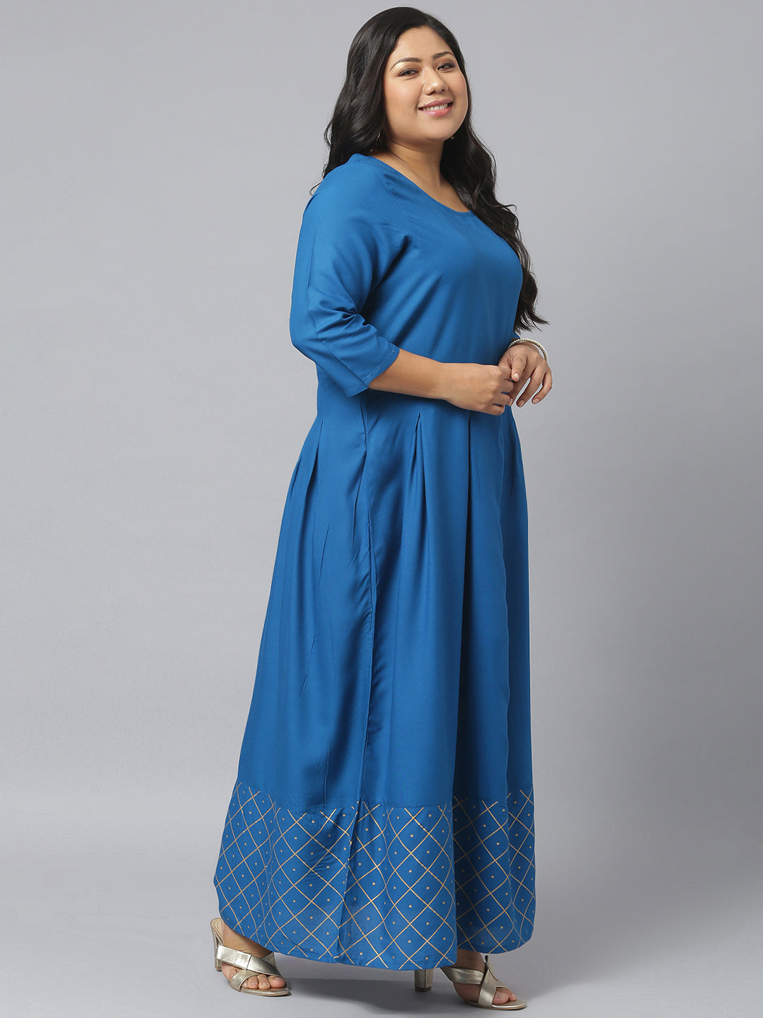 Gold Printed Rayon Flared Kurta Dupatta Set