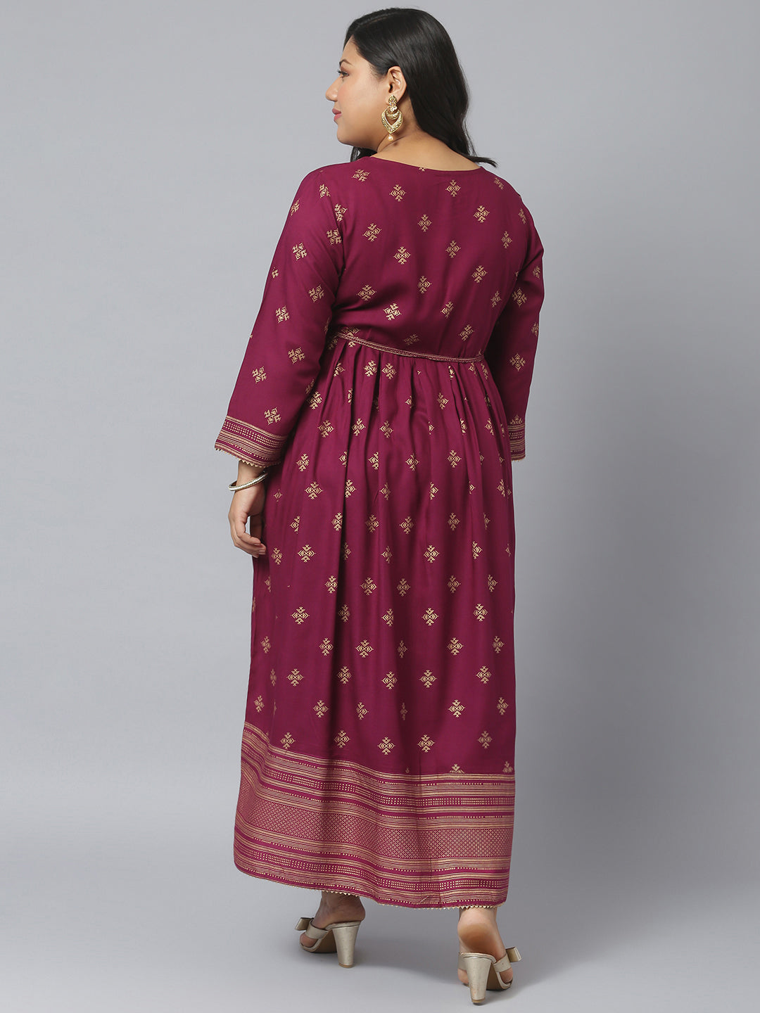 Gold Printed Rayon Flared Kurta