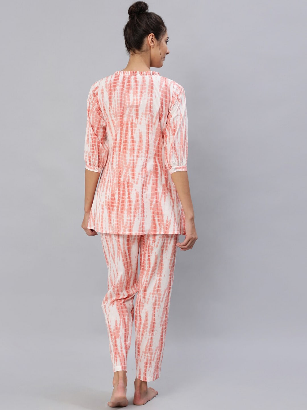 Women Peach Tie-dye Printed Night Suit Set