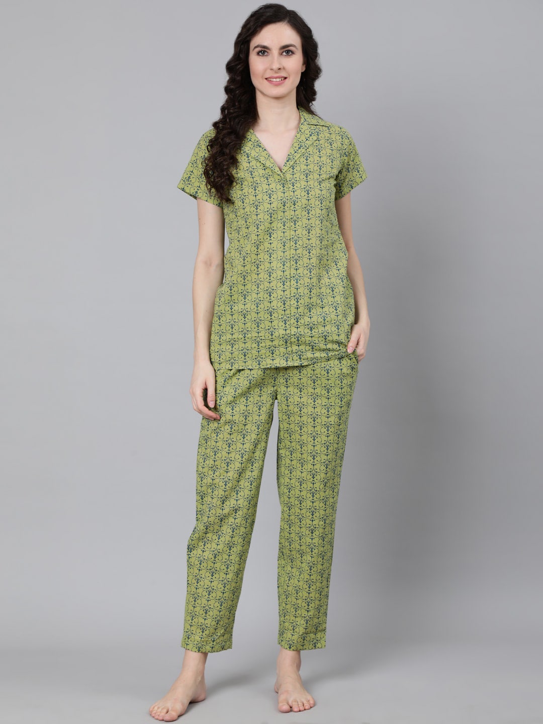 Women Green Printed Night suit