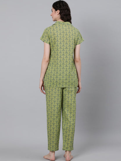 Women Green Printed Night suit